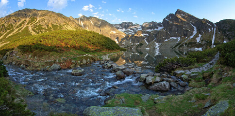 Black Lake in the Gasienicowa Valley just before sunset, Tatra Mountains, Poland - obrazy, fototapety, plakaty