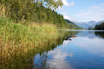 Fototapeta na wymiar canoe ride on lake Osoyro in Norway