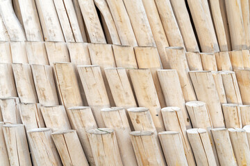 Peeled hazel trunks. Wood background and texture.