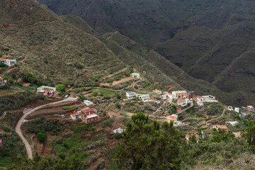 Fototapeta na wymiar Mountain landscape. The village of Bejia is located in the valley. Tenerife. Canary Islands. Spain.
