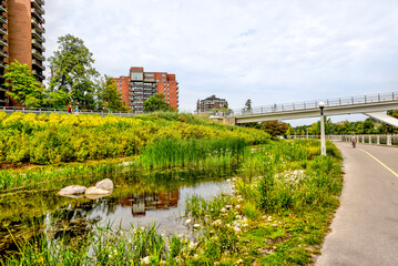 Landscape scenery along the Rideau Canal in the Glebe neighbourhood of Ottawa Ontario