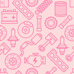 Seamless pattern with car parts in cute pink color.
