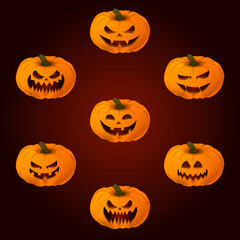 Pattern Halloween, seamless orange pumpkin. Seamless pattern consisting of collection pumpkin, accessory at Halloween. Rare pattern Halloween from seamless pumpkin.