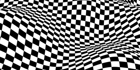 Wavy chess board. Chessboard concept. Wave distortion effect. Vector illustration.