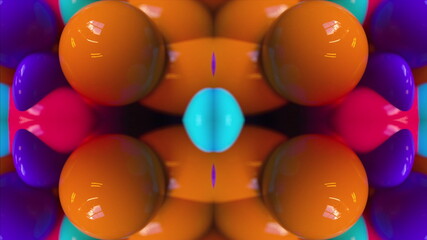 Brilliant 3d render tracery with geometric flowing shapes. Vibrant creative decoration of dynamic design with round particles. Realistic textured balls merging in endless motion