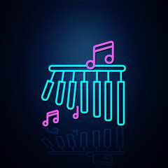 Neon bar chimes and musical notes icon turned on. Neon line icon. Entertainment and karaoke music icon. neon icon.