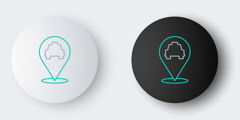 Line Map pointer with taxi icon isolated on grey background. Location symbol. Colorful outline concept. Vector