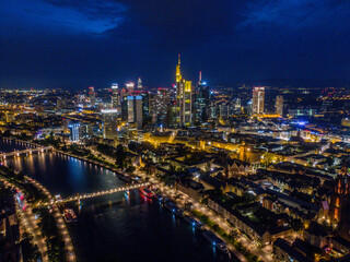 Fototapeta na wymiar Frankfurt Skyline by night aerial 
