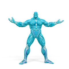 bodybuilder muscle maps with arms wid open in white background