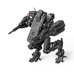 combat mech is marching drone view