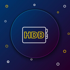 Line Hard disk drive HDD icon isolated on blue background. Colorful outline concept. Vector