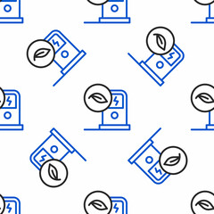 Line Electric car charging station icon isolated seamless pattern on white background. Eco electric fuel pump sign. Colorful outline concept. Vector