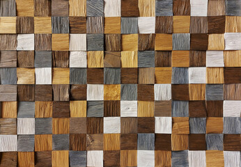 Decorative texture made of square multicolored pieces of wood