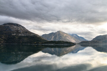 View of the Tidal inlet and Black Cap Mountain In Glacier Bay.