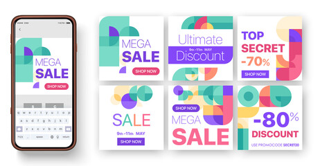 Social Media Kit. Design Template. Collection of branded material for your social media account. A set of banners square shape