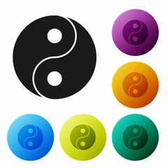 Black Yin Yang symbol of harmony and balance icon isolated on white background. Set icons in color circle buttons. Vector