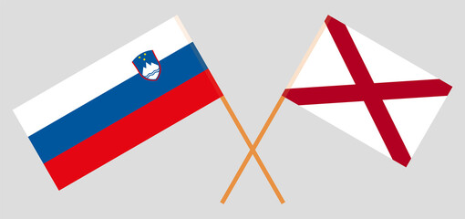 Crossed flags of Slovenia and The State of Alabama. Official colors. Correct proportion