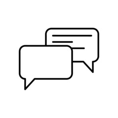 Naklejka premium Chatting icon. Human talking with talk bubble. Black stroke isolated on white background. Vector chat pictogram eps10