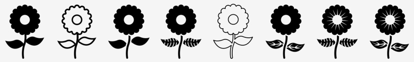 Flower Icon Black Flower Set | Flowers Icon Floral Bloom Vector Illustration Logo | Flower-Icon Isolated Blooming-Flower Collection