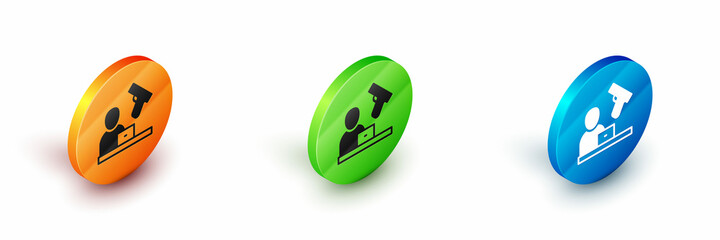 Isometric Crime news icon isolated on white background. Circle button. Vector