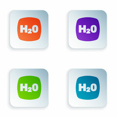 Color Chemical formula for water drops H2O shaped icon isolated on white background. Set colorful icons in square buttons. Vector
