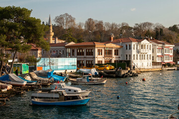 Fototapeta na wymiar ISTANBUL, Turkey - November 30, 2020: View of historical houses from the beach in Beykoz district of Istanbul