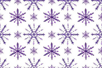 Christmas seamless pattern, snowflake background. Watercolor hand painted illustration