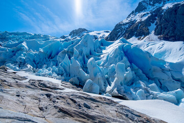 beautiful blue glaciers of the norwegian mountains