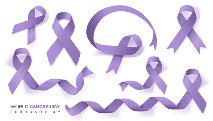 World Cancer Day concept. Lavender Ribbon. Vector Illustration.