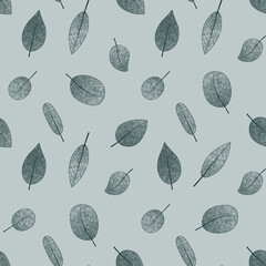 Seamless illustrated pattern with leaves