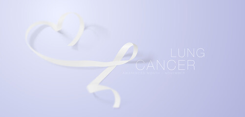 Lung Cancer Awareness Calligraphy Poster Design. Realistic White Ribbon. November is Cancer Awareness Month. Vector Illustration