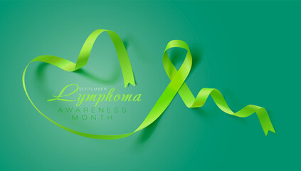 Lymphoma Awareness Calligraphy Poster Design. Realistic Lime Green Ribbon.