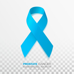 Prostate Cancer Awareness Month. Light Blue Color Ribbon Isolated On Transparent Background.