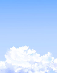 背景素材　水彩絵具で描いた空と雲　風景　青空