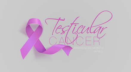 Testicular Cancer Awareness Calligraphy Poster Design. Realistic Orchid Ribbon.