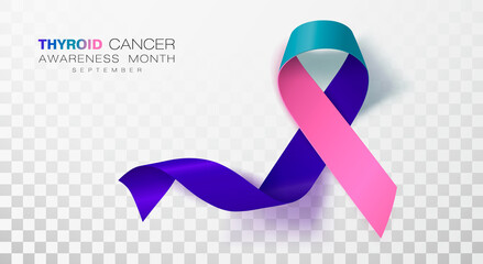 Thyroid Cancer Awareness Month. Teal and Pink and Blue Color Ribbon