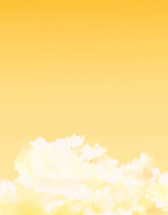 背景素材　水彩絵具で描いた空と雲　風景　黄色