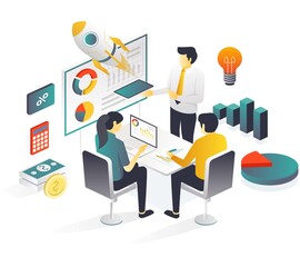 The investment business team is presenting