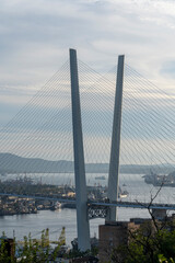 Urban landscape with a view of the Golden Bridge. Vladivostok, Russia