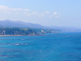 Fototapeta premium Blue landscape of cliffs in Asturias in the North of Spain