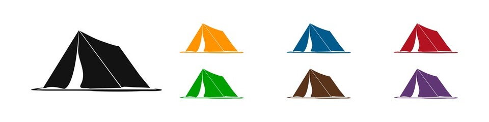 Tent, icon in different colors isolated on a white background. 