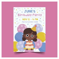 happy birthday girl holding cake poster vector design illustration