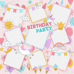 hand drawn birthday collage frame collection vector design illustration