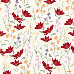 Red Wild Floral Garden Pattern