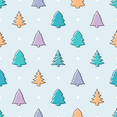 Obraz premium Seamless doodle christmas tree pattern with pastel color design