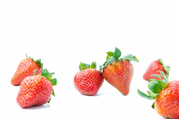 Fresh red ripe strawberries isolated on white background with copy space. Fruit  have high vitamins.