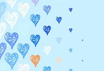 Light Blue, Yellow vector background with Shining hearts.