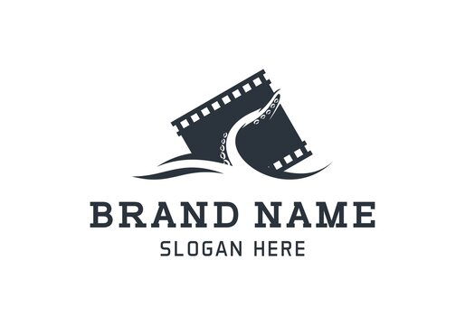 Film and Sea and Tentacle Logo, Sea Film Logo Design Vector