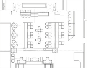 Architectural design small cafe top view plan  - 459023135
