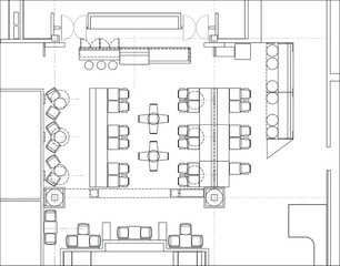 Architectural design small cafe top view plan Vector.
